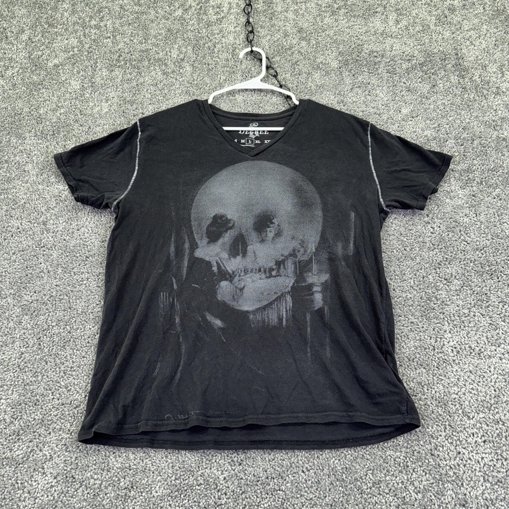 Decree Shirt Womens L Black Skull Optical Illusion Graphic V Neck T Shirt Gothic